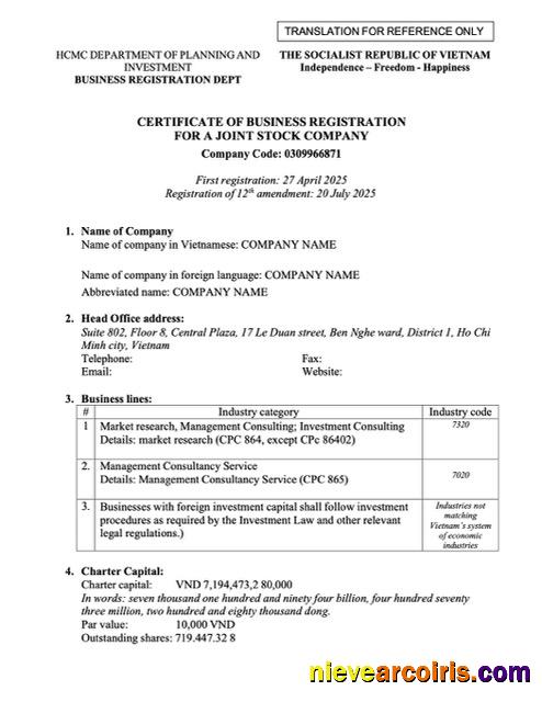 Vietnam certificate of business registration 